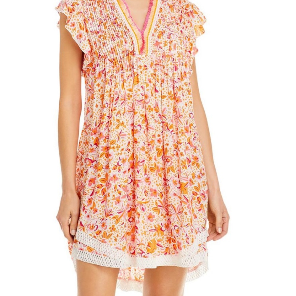 Poupette St. Barth Orange Flutter Sleeve Mini Dress